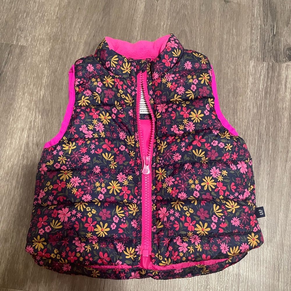 GAP Kids Floral Puffer Vest - Pink and Yellow